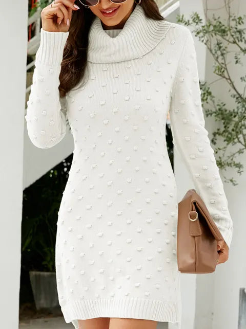 Women Polka Dots Shawl Collar Long Sleeve Comfy Casual Short Sweater Dress