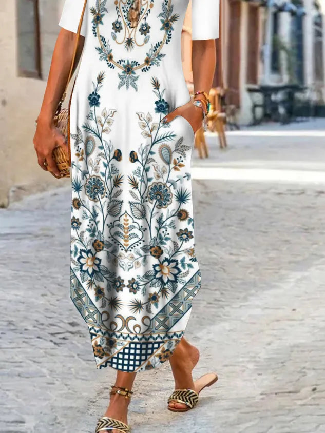 Crew Neck Casual Floral Printed Dresses
