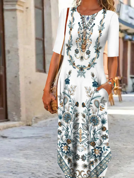 Crew Neck Casual Floral Printed Dresses
